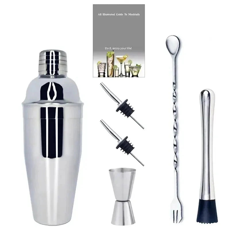 6-Piece Cocktail Shaker & Bar Tool Set — complete kit flat lay